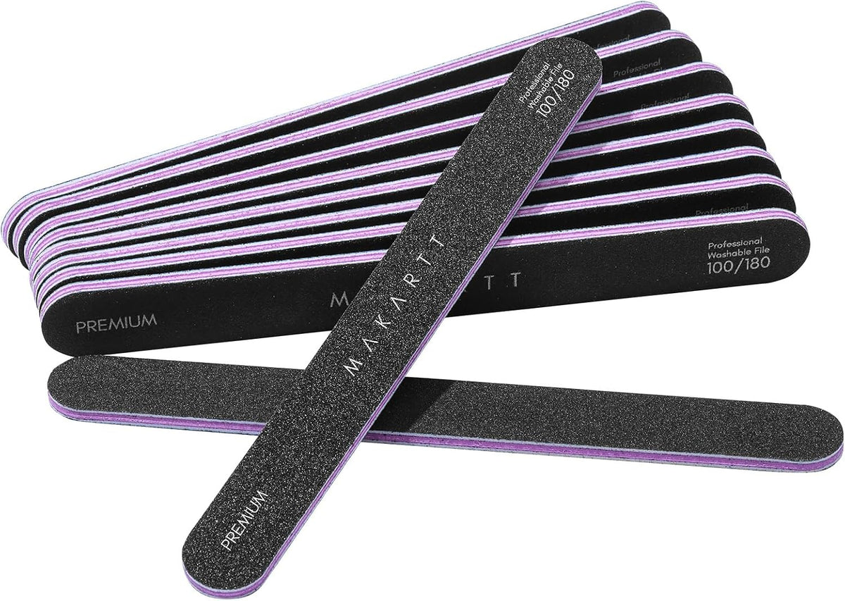 Nail File - 100/180 Grit Emery Boards for Nails, Professional Nail Files, 10Pcs Double Sides Black Coarse Fingernail Filer for Acrylic and Extension Gel Removal Manicure Kit Salon Home Use