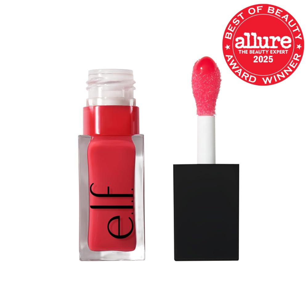 Glow Reviver Lip Oil, Nourishing Tinted Lip Oil for a High-Shine Finish, Infused with Jojoba Oil, Vegan & Cruelty-Free, Red Delicious