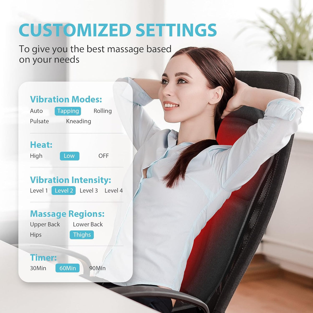 Back Massager Chair Pad, Back Massager with Heat, 5 Vibration Modes & 2 Heat Levels Massage Seat Cushion, Electric Massage Pad for Back Pain Relief, Birthday Gifts for Men Him Dad Mom Women