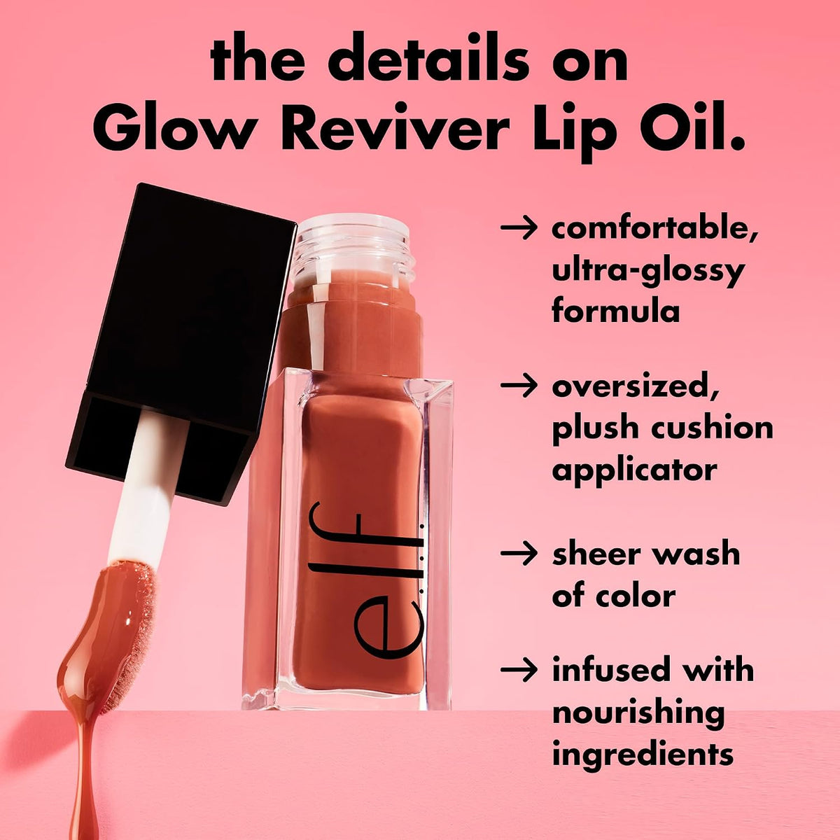 Glow Reviver Lip Oil, Nourishing Tinted Lip Oil for a High-Shine Finish, Infused with Jojoba Oil, Vegan & Cruelty-Free, Red Delicious