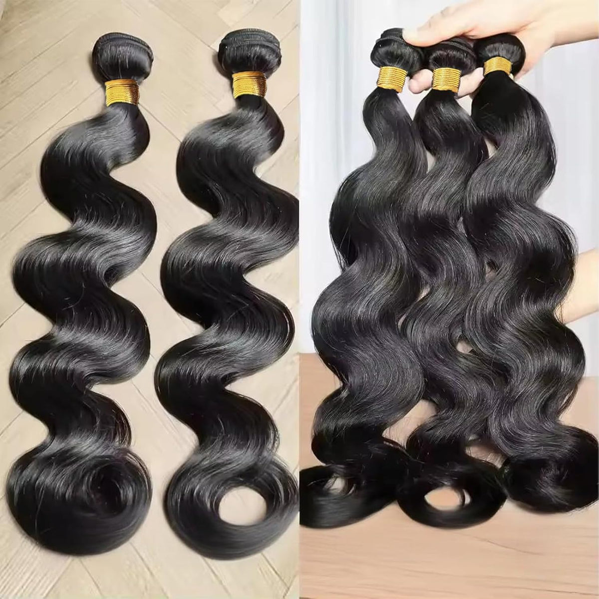 Human Hair Bundles 14 14 16 16 Inch Body Wave Bundles Human Hair 100% Unprocessed Brazilian Virgin Body Wave 3 Bundles Human Hair Extensions for Black Women Natural Black